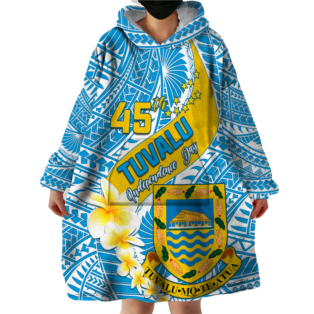 Personalised Tuvalu Independence Day Wearable Blanket Hoodie Plumeria 45th Anniversary LT01 - Polynesian Pride