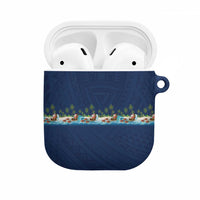Hawaii Santa Riding Sea Turtle AirPods Case Mele Kalikimaka Polynesian Pattern LT01 Blue - Polynesian Pride