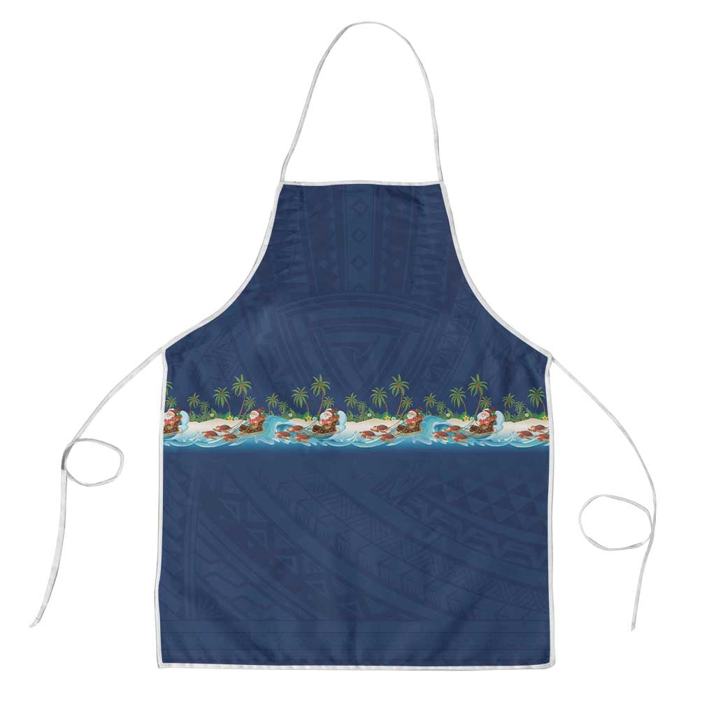 Hawaii Santa Riding Sea Turtle Apron Mele Kalikimaka Polynesian Pattern LT01 Blue - Polynesian Pride
