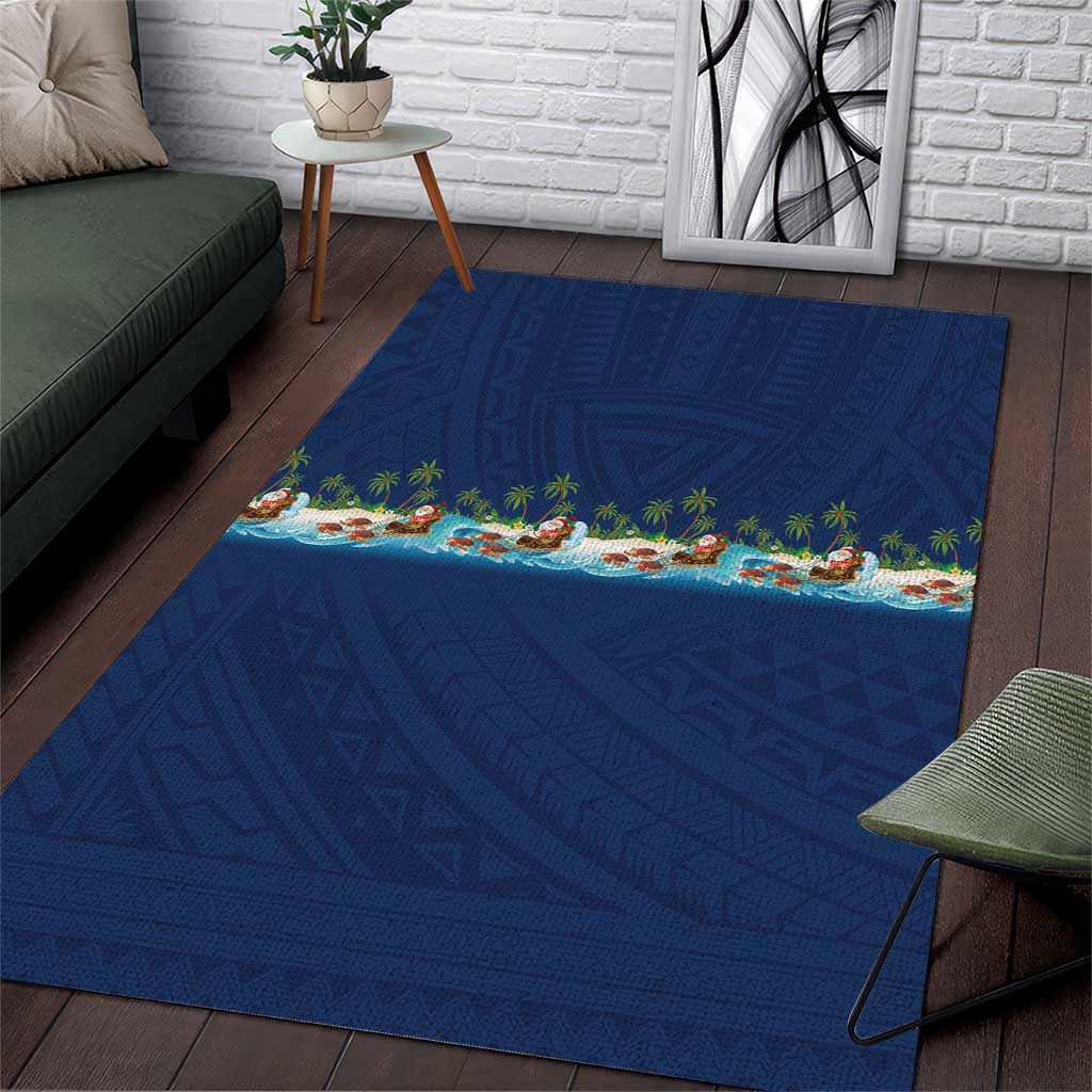 Hawaii Santa Riding Sea Turtle Area Rug Mele Kalikimaka Polynesian Pattern - Polynesian Pride