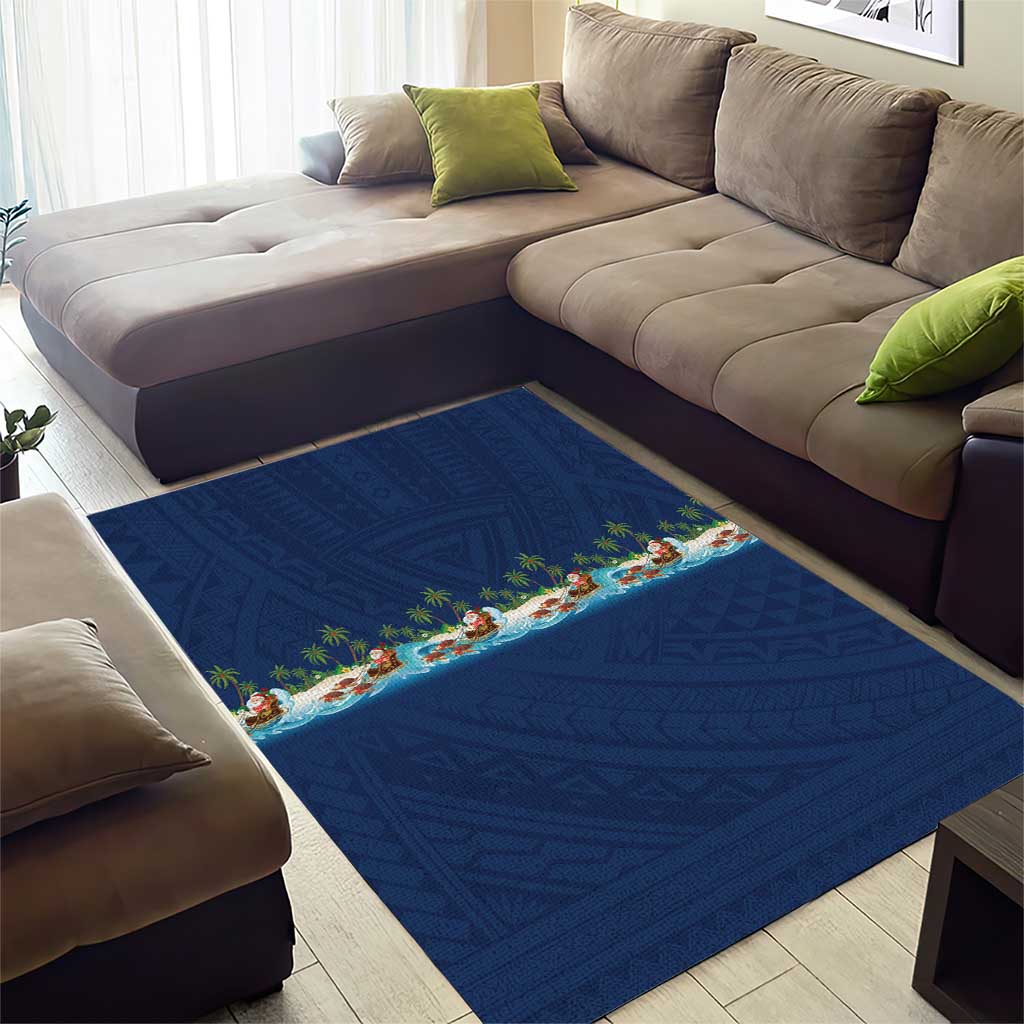 Hawaii Santa Riding Sea Turtle Area Rug Mele Kalikimaka Polynesian Pattern - Polynesian Pride