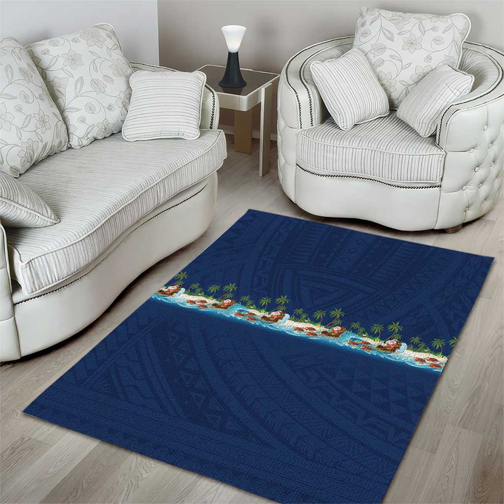 Hawaii Santa Riding Sea Turtle Area Rug Mele Kalikimaka Polynesian Pattern - Polynesian Pride