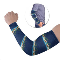Hawaii Santa Riding Sea Turtle Arm Sleeves Mele Kalikimaka Polynesian Pattern LT01 Set of 2 Blue - Polynesian Pride