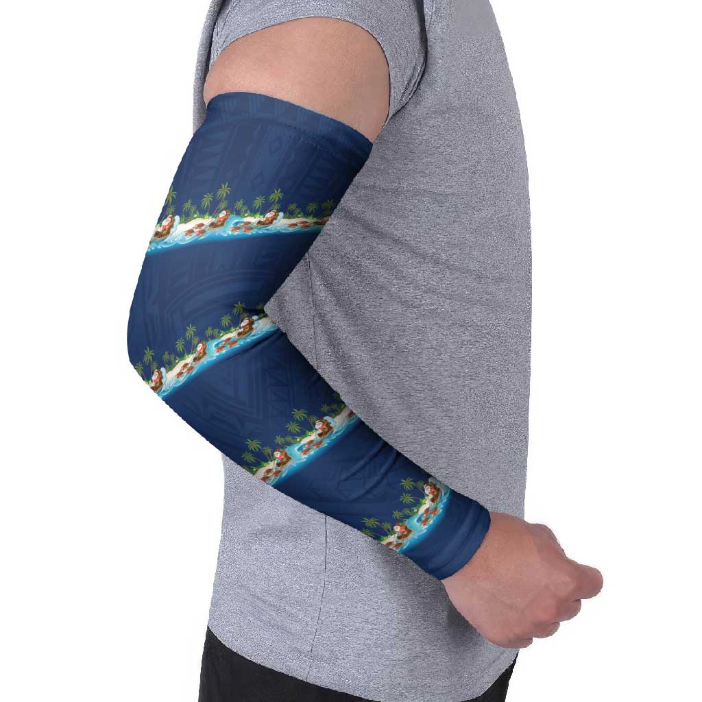 Hawaii Santa Riding Sea Turtle Arm Sleeves Mele Kalikimaka Polynesian Pattern LT01 - Polynesian Pride