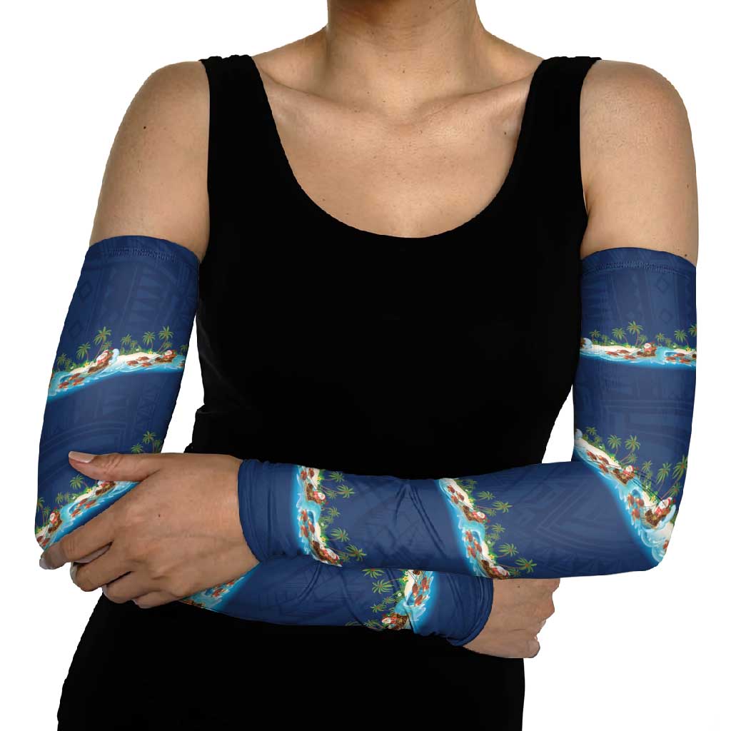 Hawaii Santa Riding Sea Turtle Arm Sleeves Mele Kalikimaka Polynesian Pattern LT01 - Polynesian Pride