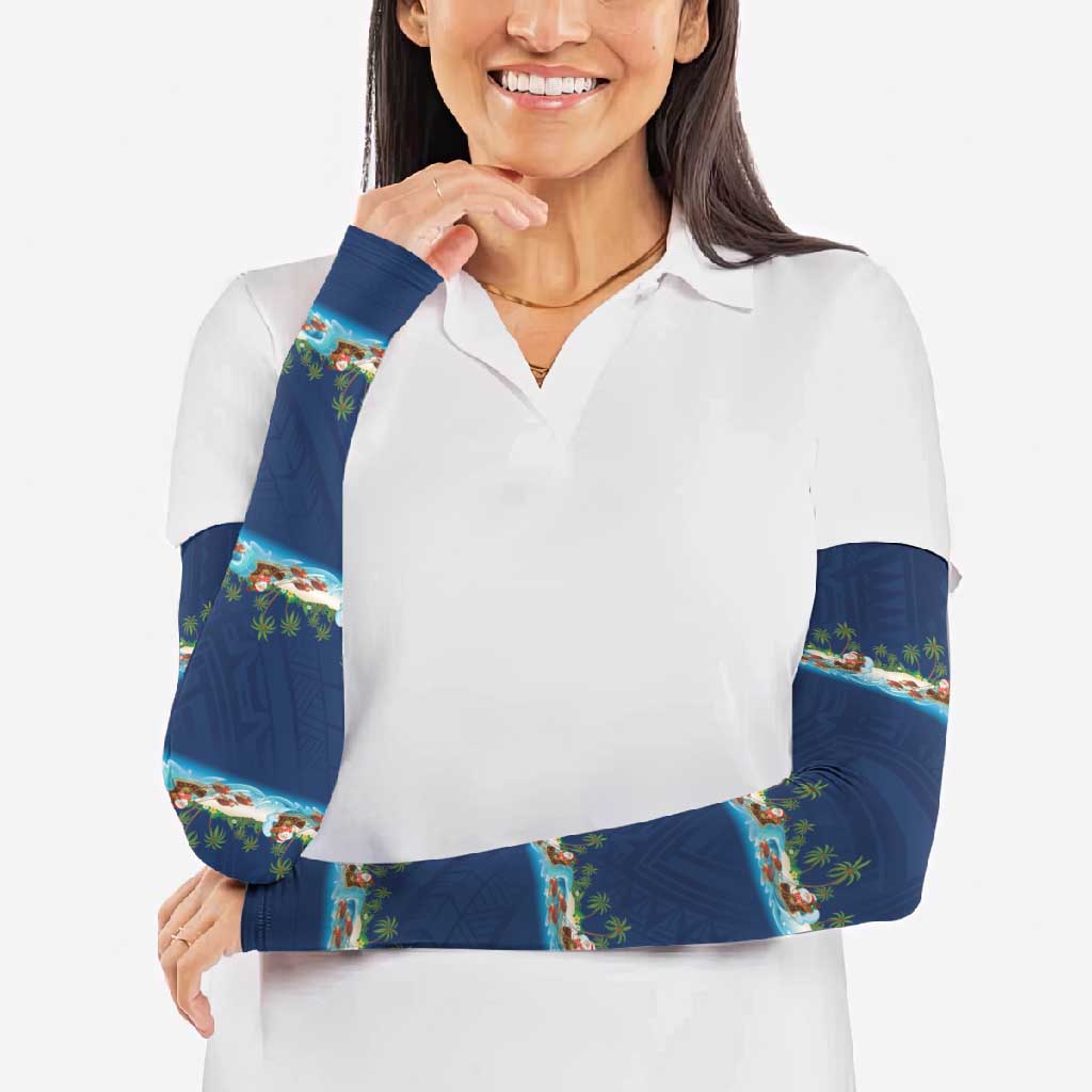 Hawaii Santa Riding Sea Turtle Arm Sleeves Mele Kalikimaka Polynesian Pattern LT01 - Polynesian Pride