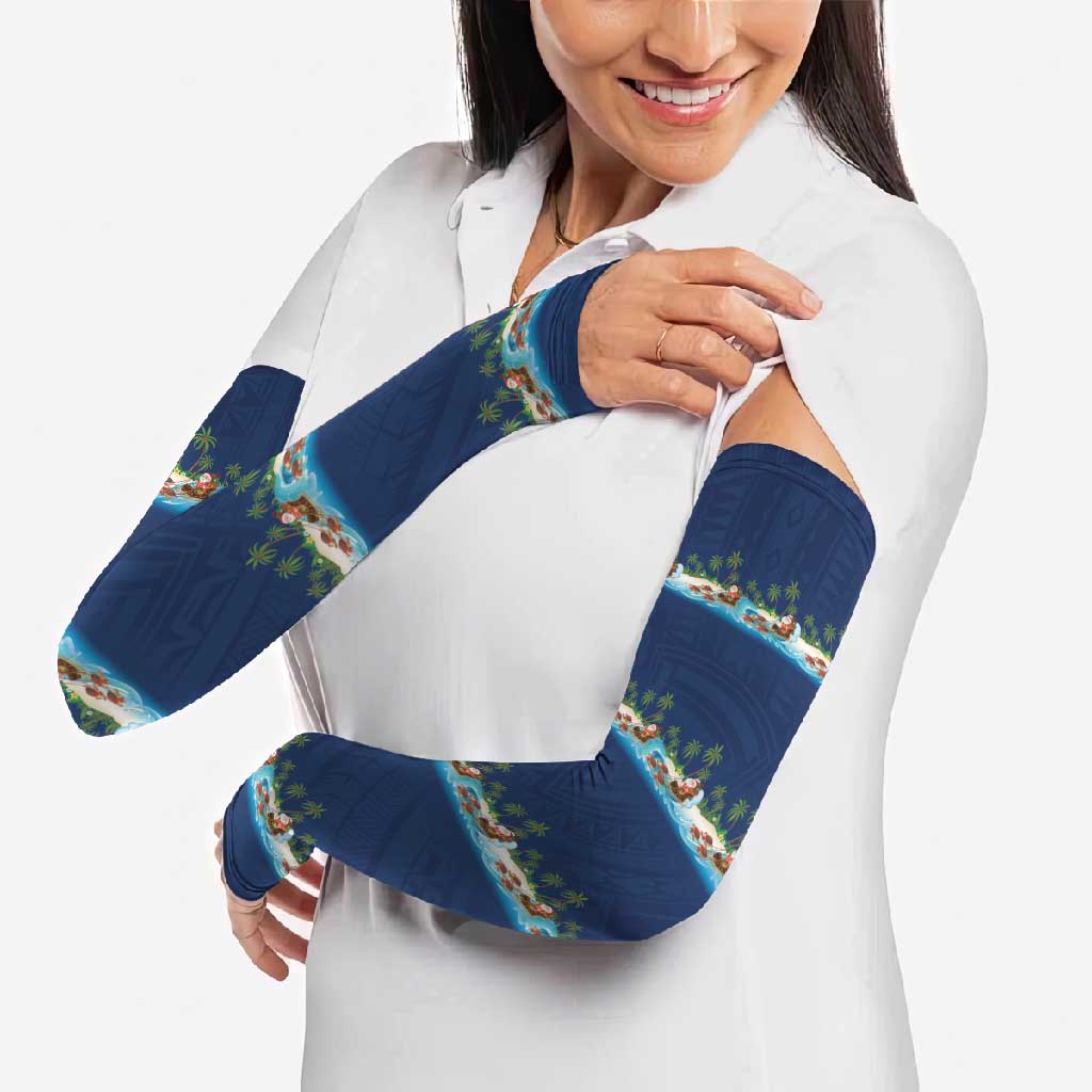 Hawaii Santa Riding Sea Turtle Arm Sleeves Mele Kalikimaka Polynesian Pattern LT01 - Polynesian Pride