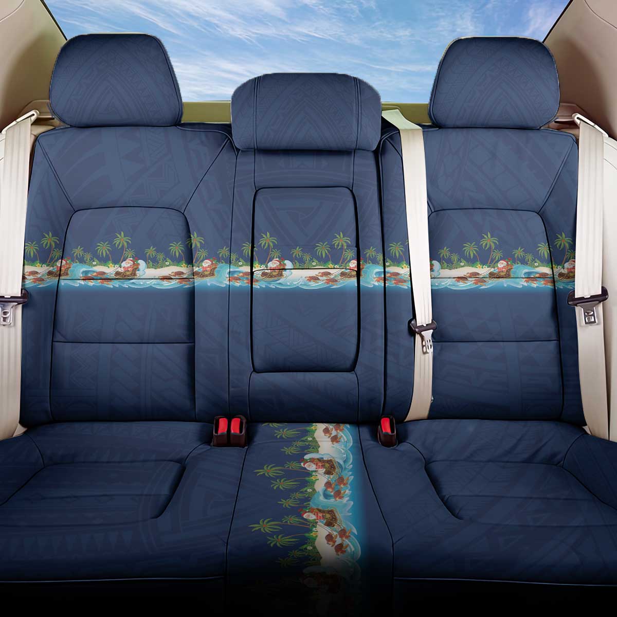 Hawaii Santa Riding Sea Turtle Back Car Seat Cover Mele Kalikimaka Polynesian Pattern LT01 One Size Blue - Polynesian Pride