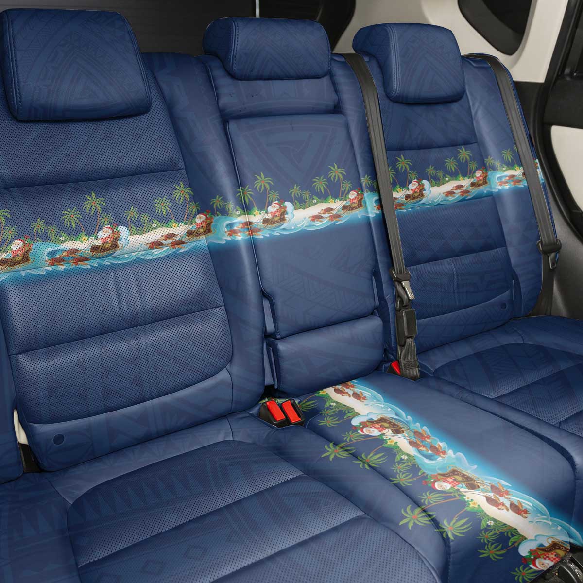 Hawaii Santa Riding Sea Turtle Back Car Seat Cover Mele Kalikimaka Polynesian Pattern LT01 - Polynesian Pride