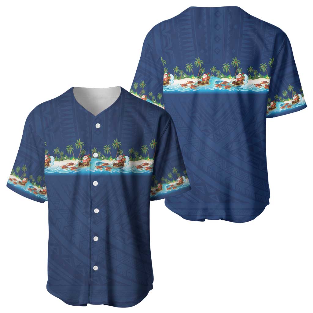Hawaii Santa Riding Sea Turtle Baseball Jersey Mele Kalikimaka Polynesian Pattern LT01 - Polynesian Pride
