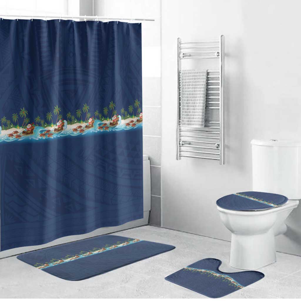 Hawaii Santa Riding Sea Turtle Bathroom Set Mele Kalikimaka Polynesian Pattern - Polynesian Pride