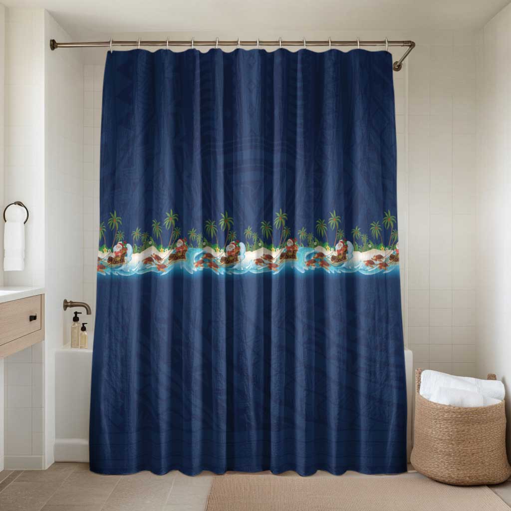 Hawaii Santa Riding Sea Turtle Bathroom Set Mele Kalikimaka Polynesian Pattern - Polynesian Pride