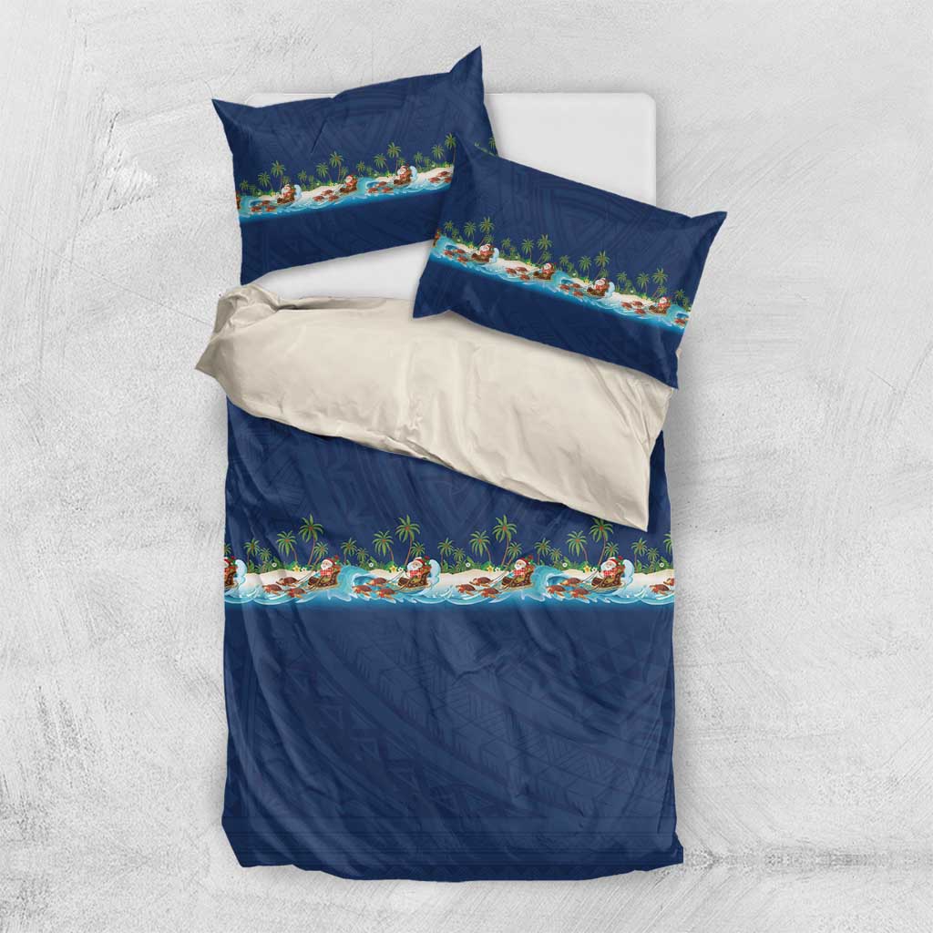 Hawaii Santa Riding Sea Turtle Bedding Set Mele Kalikimaka Polynesian Pattern - Polynesian Pride
