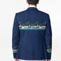 Hawaii Santa Riding Sea Turtle Blazer Mele Kalikimaka Polynesian Pattern - Polynesian Pride