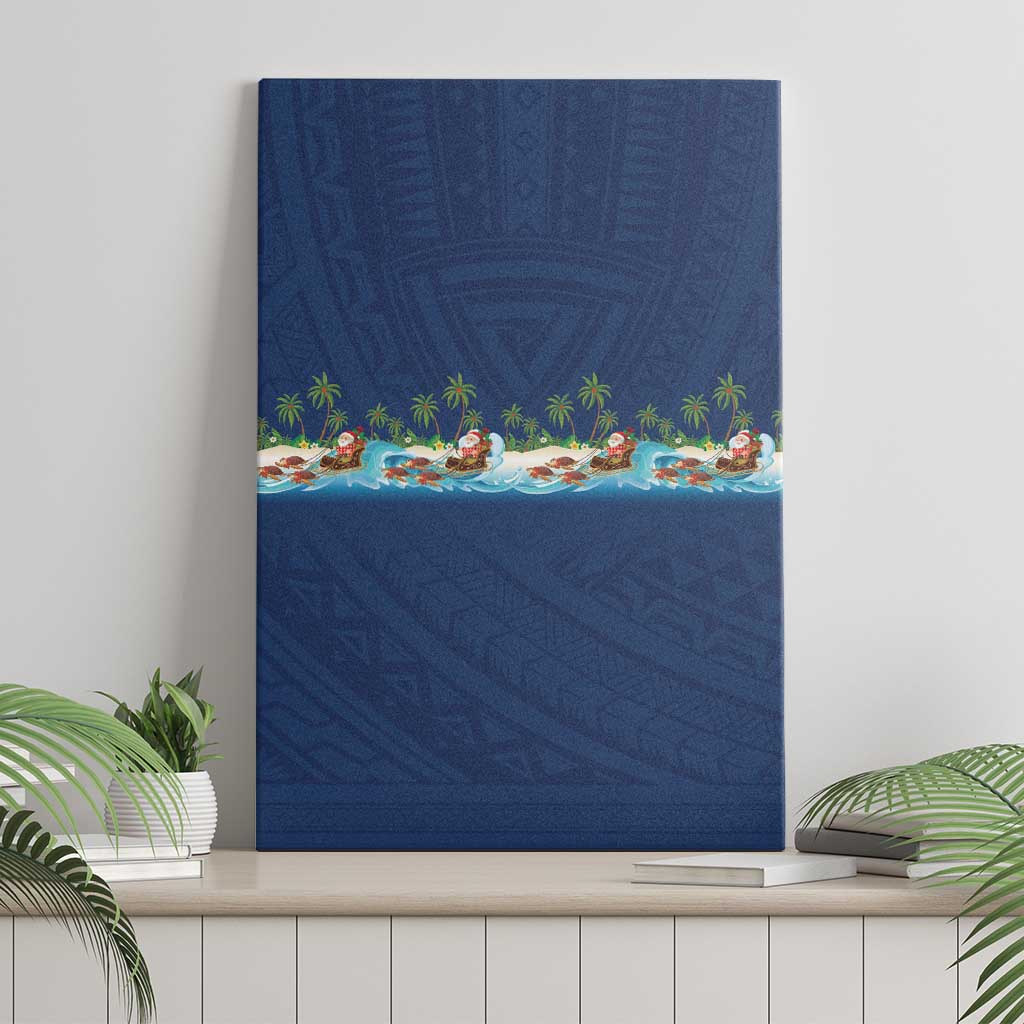 Hawaii Santa Riding Sea Turtle Canvas Wall Art Mele Kalikimaka Polynesian Pattern LT01 - Polynesian Pride