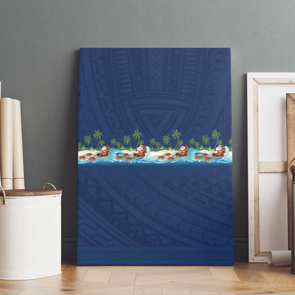 Hawaii Santa Riding Sea Turtle Canvas Wall Art Mele Kalikimaka Polynesian Pattern LT01 - Polynesian Pride