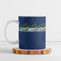 Hawaii Santa Riding Sea Turtle Ceramic Mug Mele Kalikimaka Polynesian Pattern LT01 Blue - Polynesian Pride