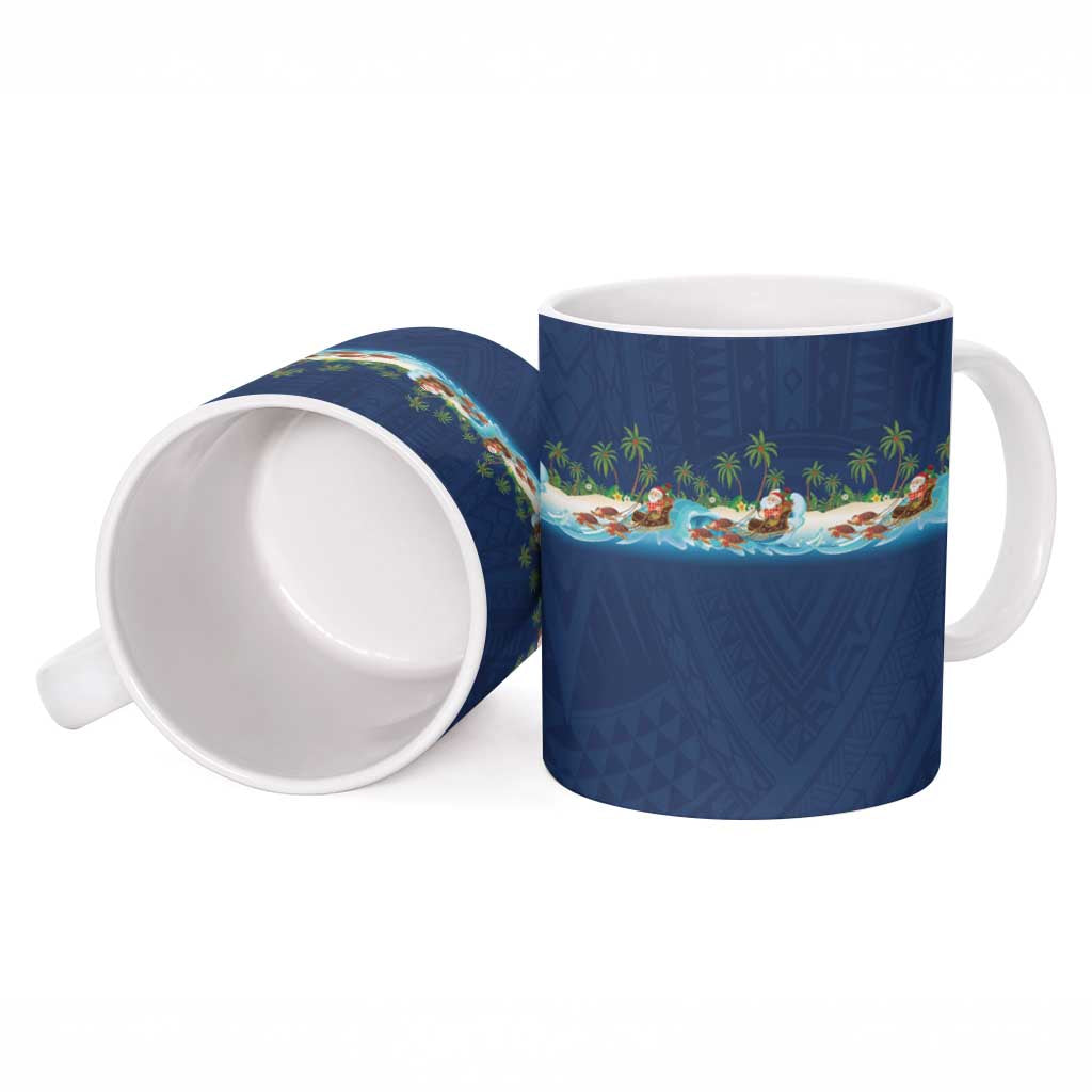 Hawaii Santa Riding Sea Turtle Ceramic Mug Mele Kalikimaka Polynesian Pattern LT01 - Polynesian Pride