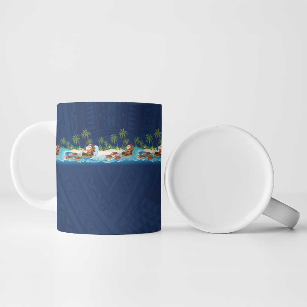 Hawaii Santa Riding Sea Turtle Ceramic Mug Mele Kalikimaka Polynesian Pattern LT01 - Polynesian Pride