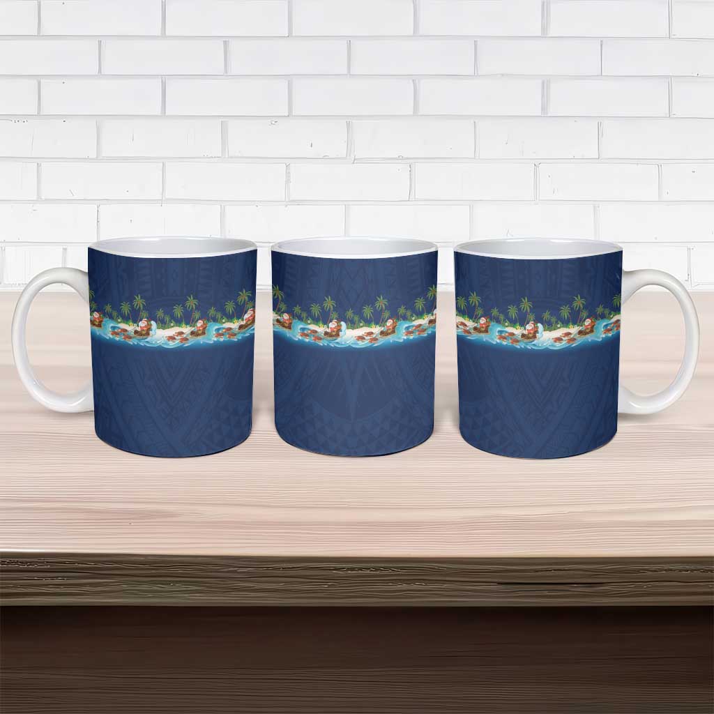 Hawaii Santa Riding Sea Turtle Ceramic Mug Mele Kalikimaka Polynesian Pattern LT01 - Polynesian Pride