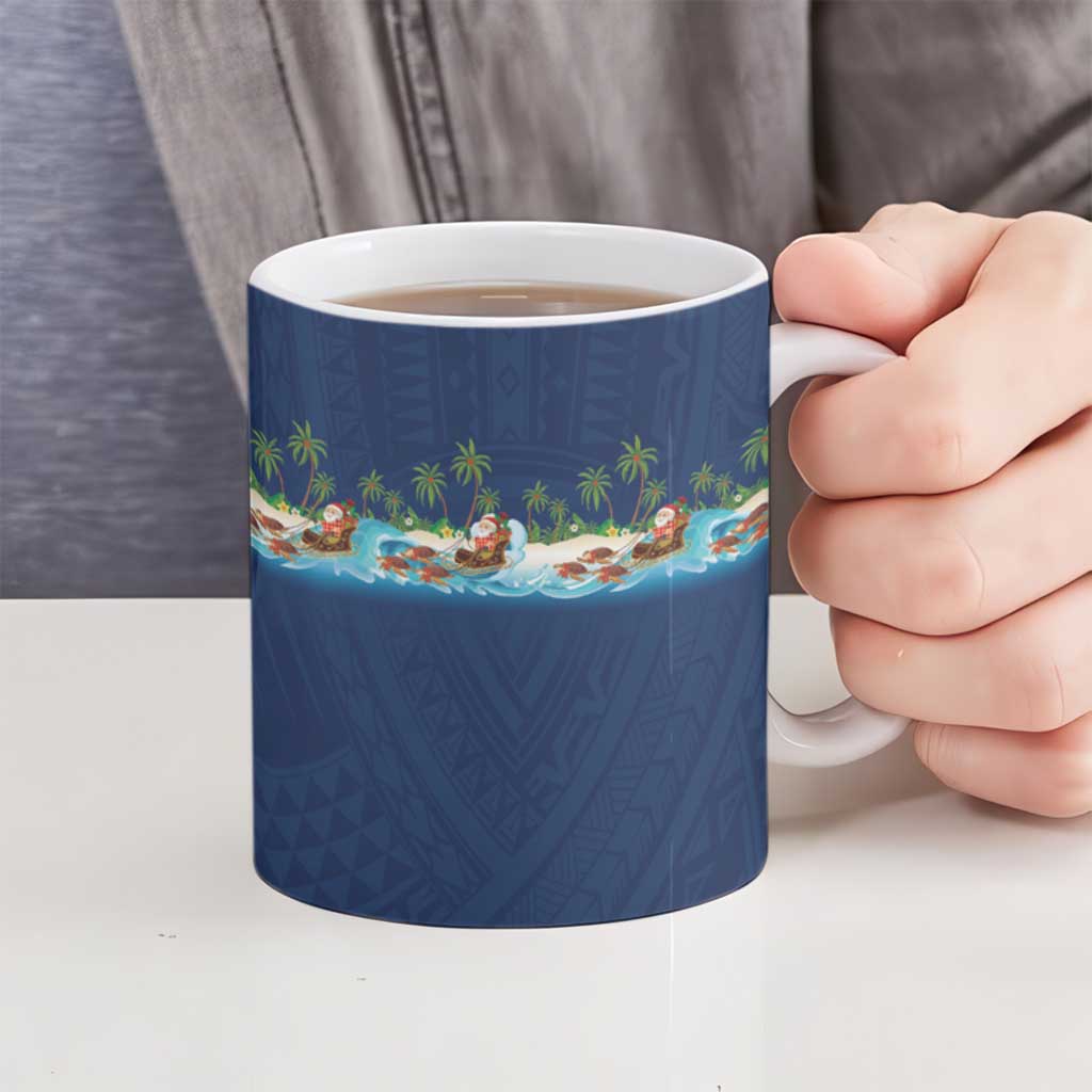 Hawaii Santa Riding Sea Turtle Ceramic Mug Mele Kalikimaka Polynesian Pattern LT01 - Polynesian Pride