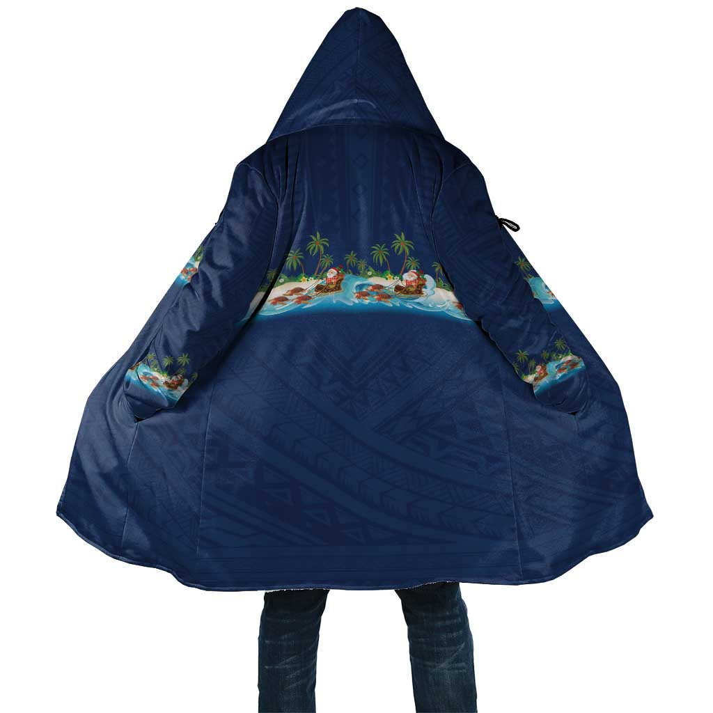 Hawaii Santa Riding Sea Turtle Cloak Mele Kalikimaka Polynesian Pattern LT01 Unisex Blue - Polynesian Pride