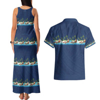 Hawaii Santa Riding Sea Turtle Couples Matching Tank Maxi Dress and Hawaiian Shirt Mele Kalikimaka Polynesian Pattern - Polynesian Pride