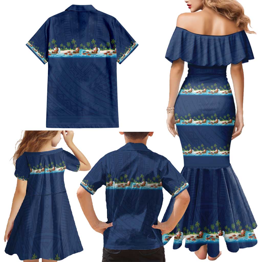 Hawaii Santa Riding Sea Turtle Family Matching Mermaid Dress and Hawaiian Shirt Mele Kalikimaka Polynesian Pattern - Polynesian Pride