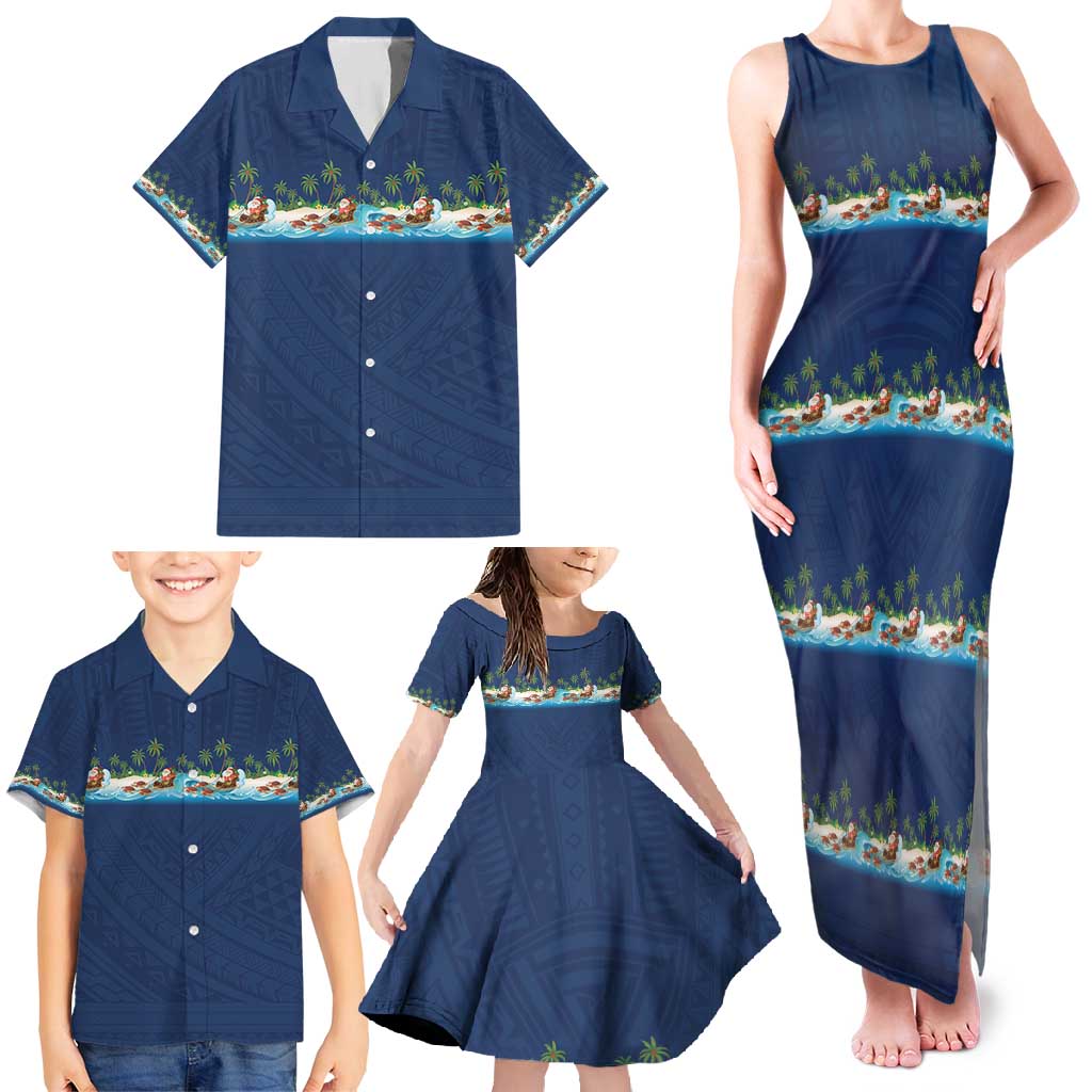Hawaii Santa Riding Sea Turtle Family Matching Tank Maxi Dress and Hawaiian Shirt Mele Kalikimaka Polynesian Pattern - Polynesian Pride