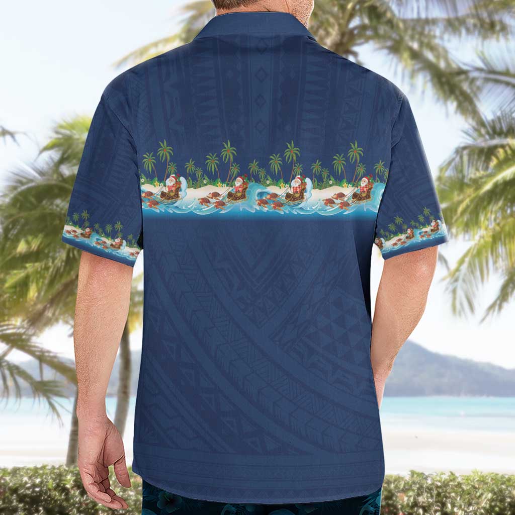 Hawaii Santa Riding Sea Turtle Hawaiian Shirt Mele Kalikimaka Polynesian Pattern - Polynesian Pride