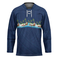 Hawaii Santa Riding Sea Turtle Hockey Jersey Mele Kalikimaka Polynesian Pattern - Polynesian Pride