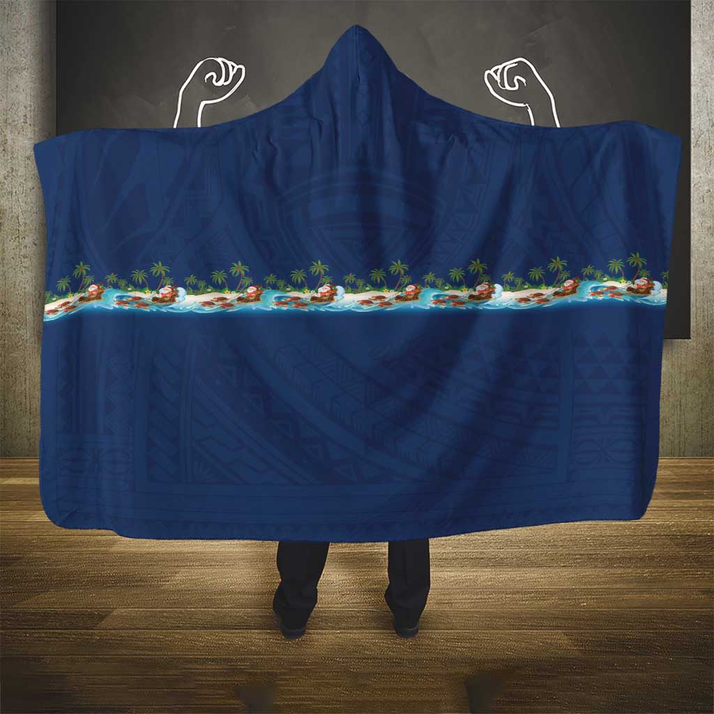 Hawaii Santa Riding Sea Turtle Hooded Blanket Mele Kalikimaka Polynesian Pattern LT01 - Polynesian Pride