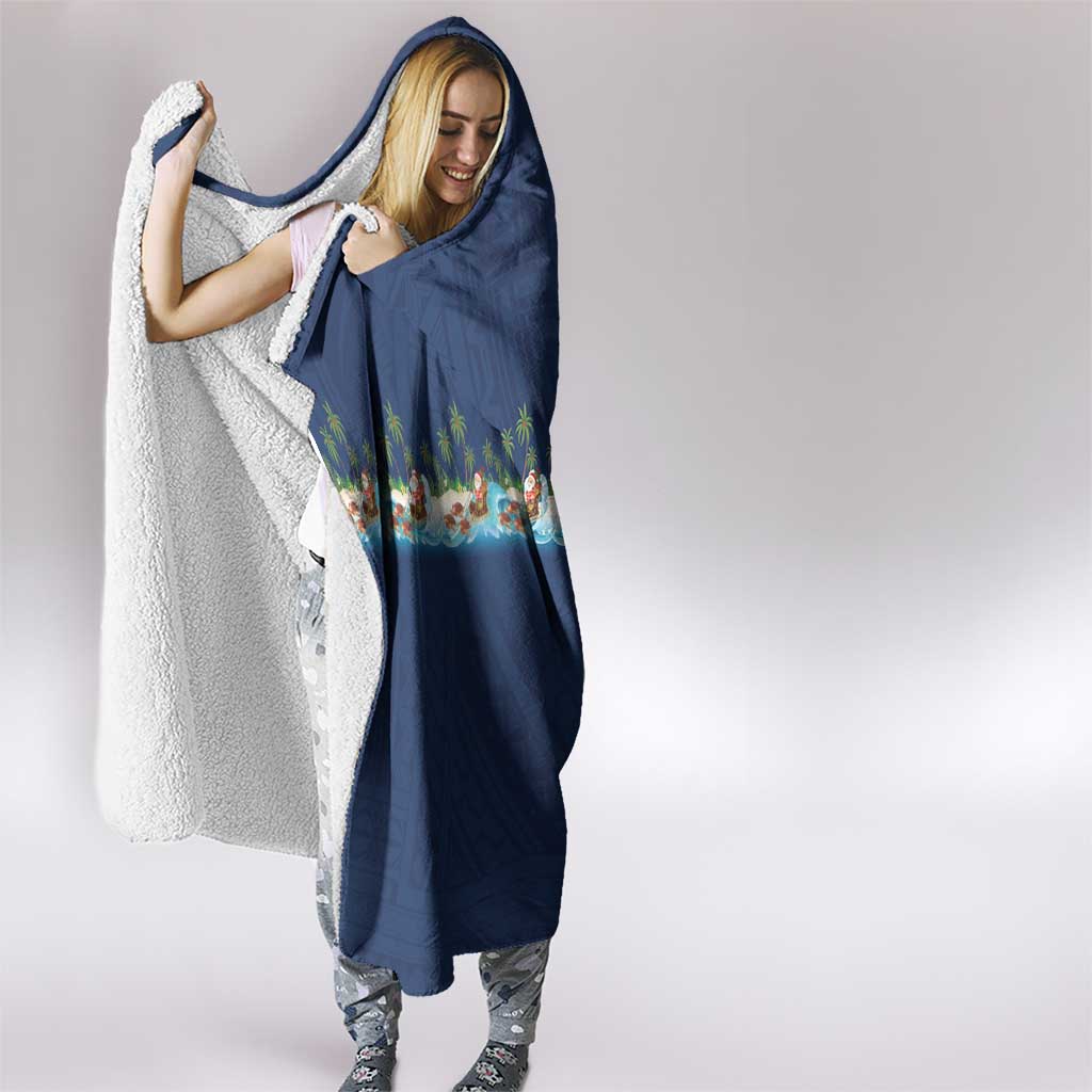 Hawaii Santa Riding Sea Turtle Hooded Blanket Mele Kalikimaka Polynesian Pattern LT01 - Polynesian Pride