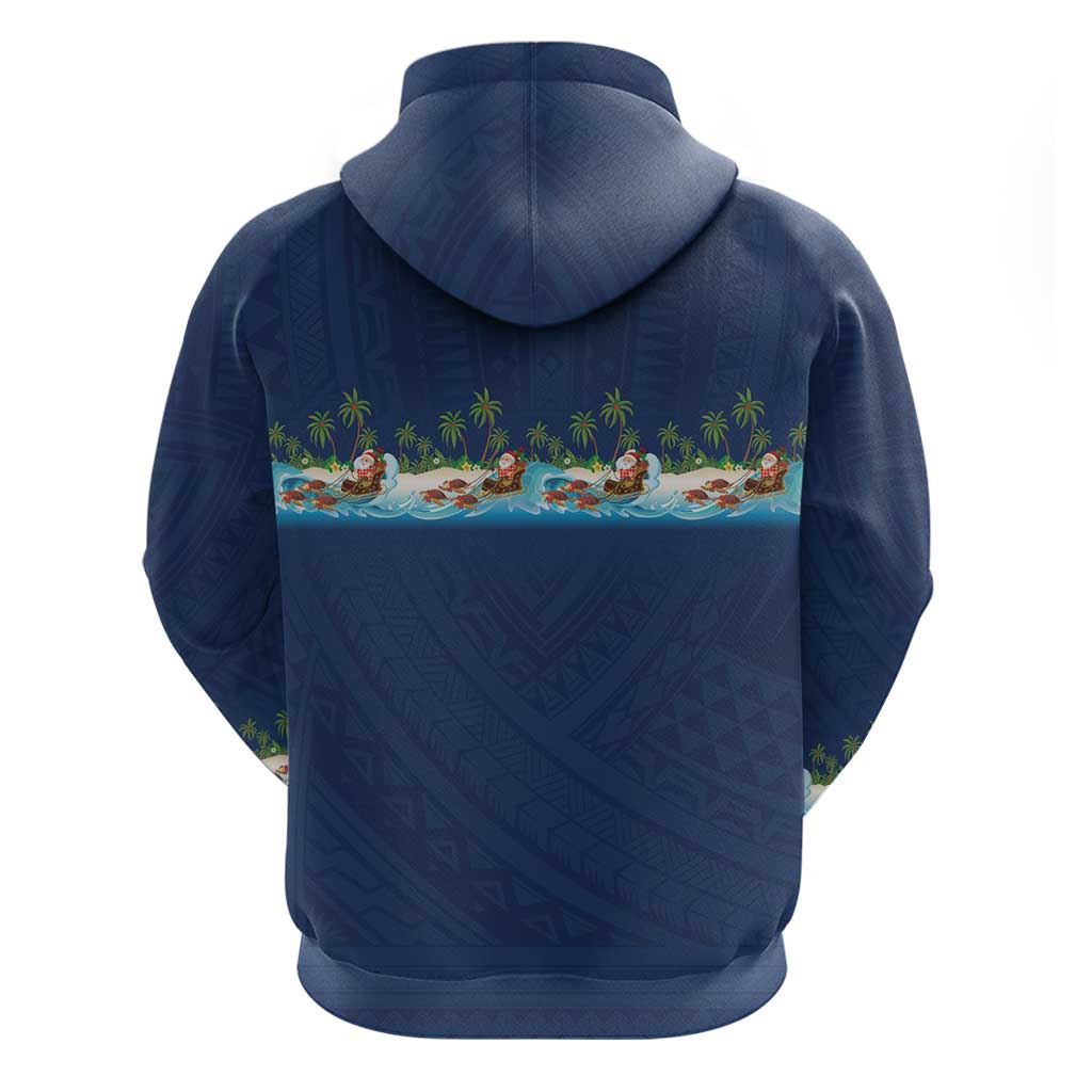 Hawaii Santa Riding Sea Turtle Hoodie Mele Kalikimaka Polynesian Pattern - Polynesian Pride