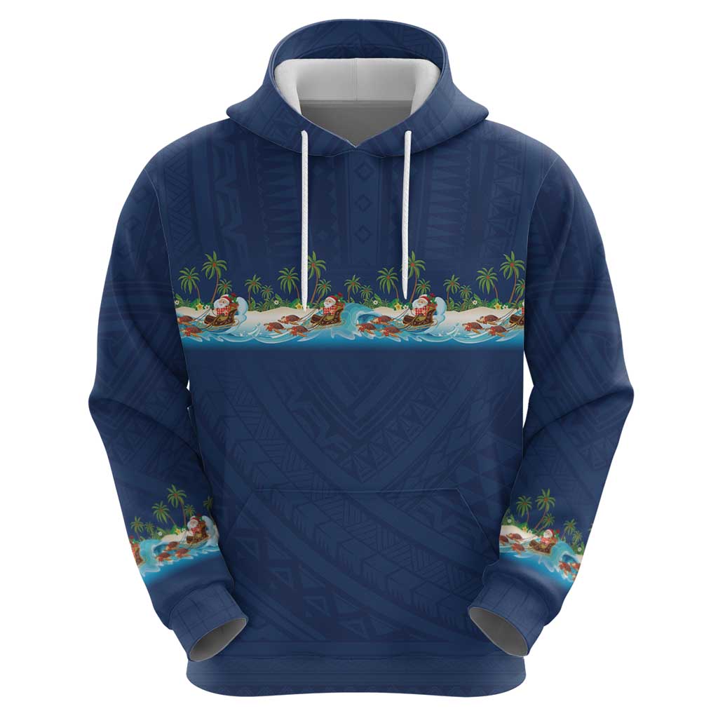 Hawaii Santa Riding Sea Turtle Hoodie Mele Kalikimaka Polynesian Pattern - Polynesian Pride