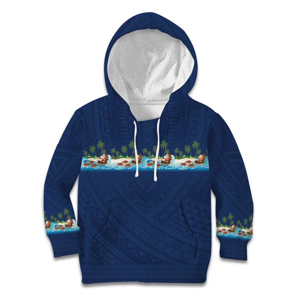 Hawaii Santa Riding Sea Turtle Kid Hoodie Mele Kalikimaka Polynesian Pattern - Polynesian Pride