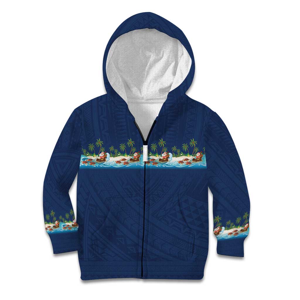 Hawaii Santa Riding Sea Turtle Kid Hoodie Mele Kalikimaka Polynesian Pattern - Polynesian Pride