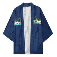 Hawaii Santa Riding Sea Turtle Kimono Mele Kalikimaka Polynesian Pattern - Polynesian Pride
