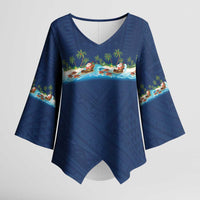 Hawaii Santa Riding Sea Turtle Kimono Sleeve Blouse Mele Kalikimaka Polynesian Pattern LT01 Female Blue - Polynesian Pride