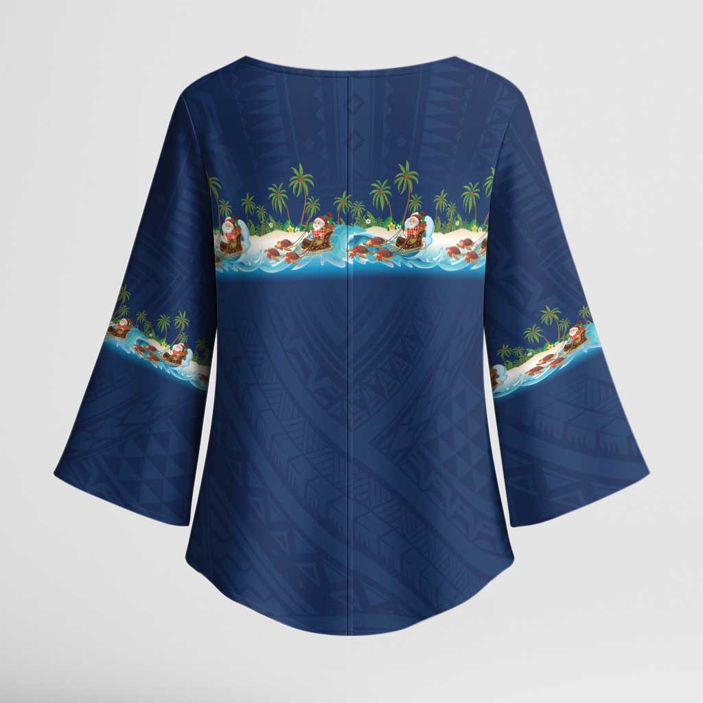 Hawaii Santa Riding Sea Turtle Kimono Sleeve Blouse Mele Kalikimaka Polynesian Pattern LT01 - Polynesian Pride
