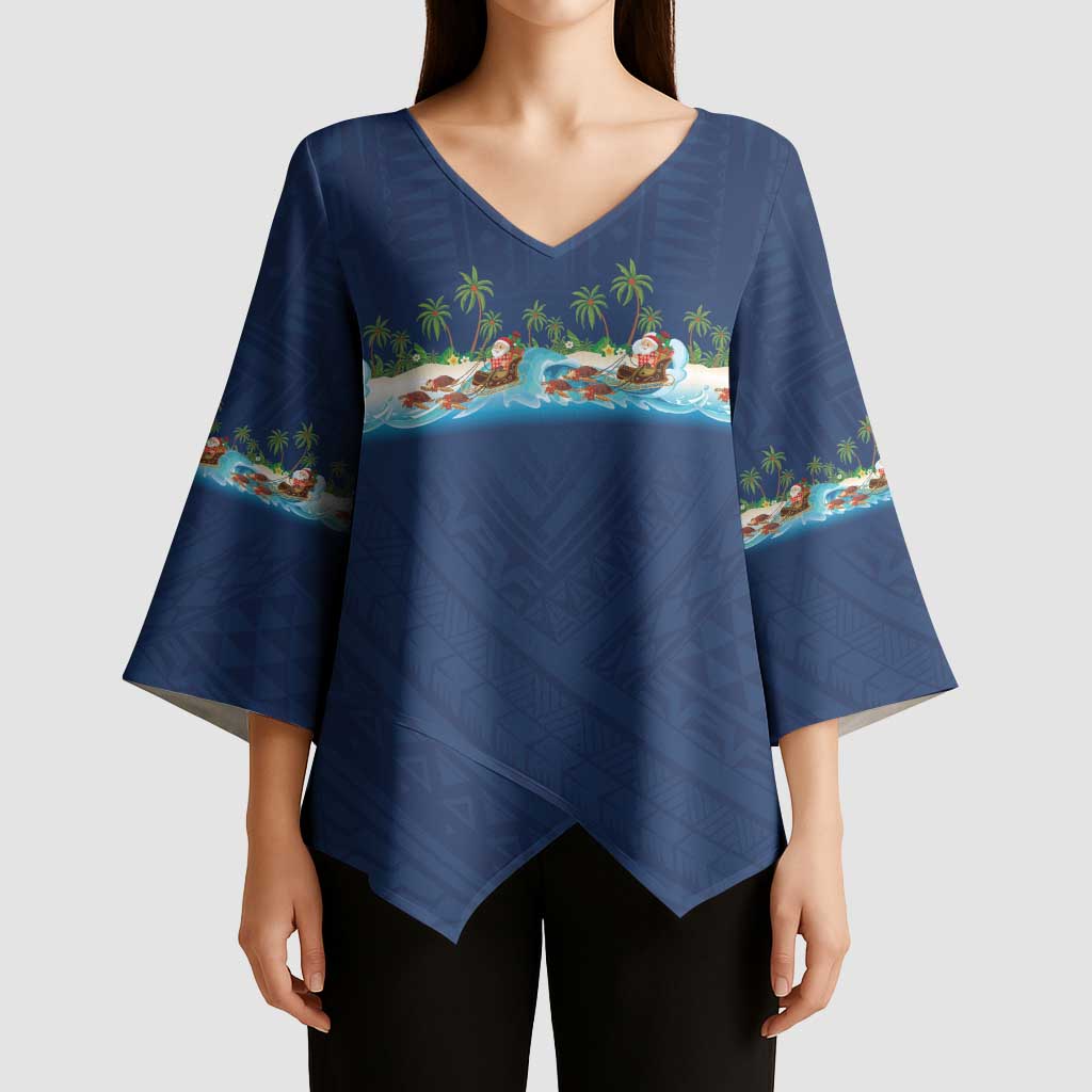 Hawaii Santa Riding Sea Turtle Kimono Sleeve Blouse Mele Kalikimaka Polynesian Pattern LT01 - Polynesian Pride