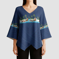 Hawaii Santa Riding Sea Turtle Kimono Sleeve Blouse Mele Kalikimaka Polynesian Pattern LT01 - Polynesian Pride