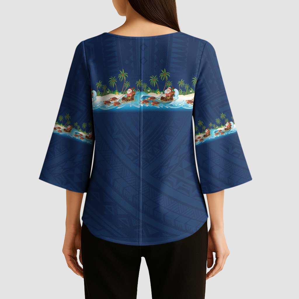 Hawaii Santa Riding Sea Turtle Kimono Sleeve Blouse Mele Kalikimaka Polynesian Pattern LT01 - Polynesian Pride