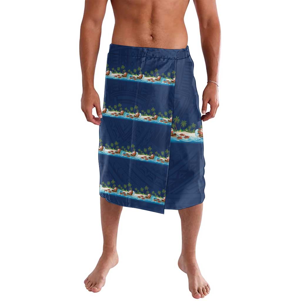 Hawaii Santa Riding Sea Turtle Lavalava Mele Kalikimaka Polynesian Pattern LT01 Blue - Polynesian Pride