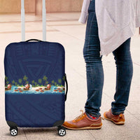 Hawaii Santa Riding Sea Turtle Luggage Cover Mele Kalikimaka Polynesian Pattern - Polynesian Pride