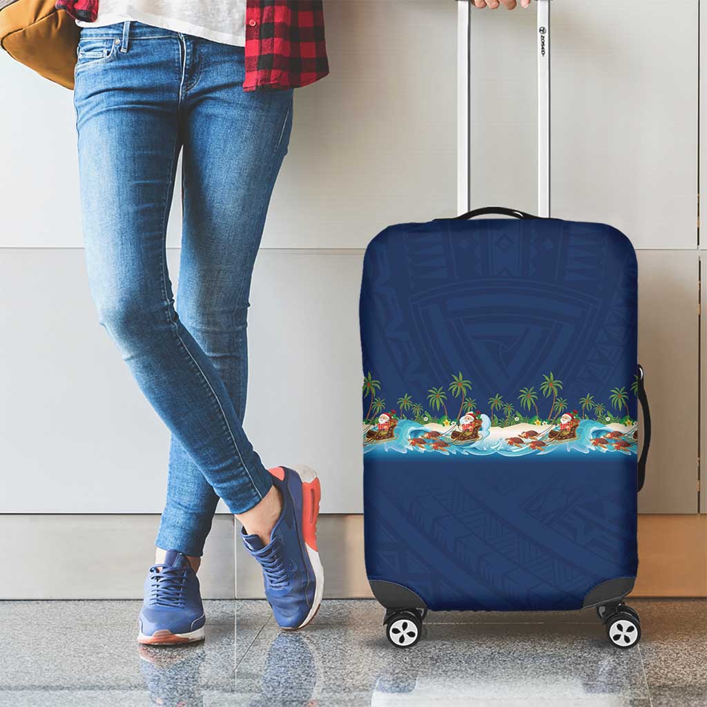 Hawaii Santa Riding Sea Turtle Luggage Cover Mele Kalikimaka Polynesian Pattern - Polynesian Pride