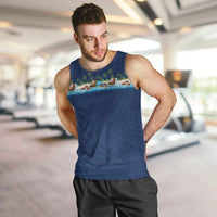Hawaii Santa Riding Sea Turtle Men Tank Top Mele Kalikimaka Polynesian Pattern LT01 Blue - Polynesian Pride