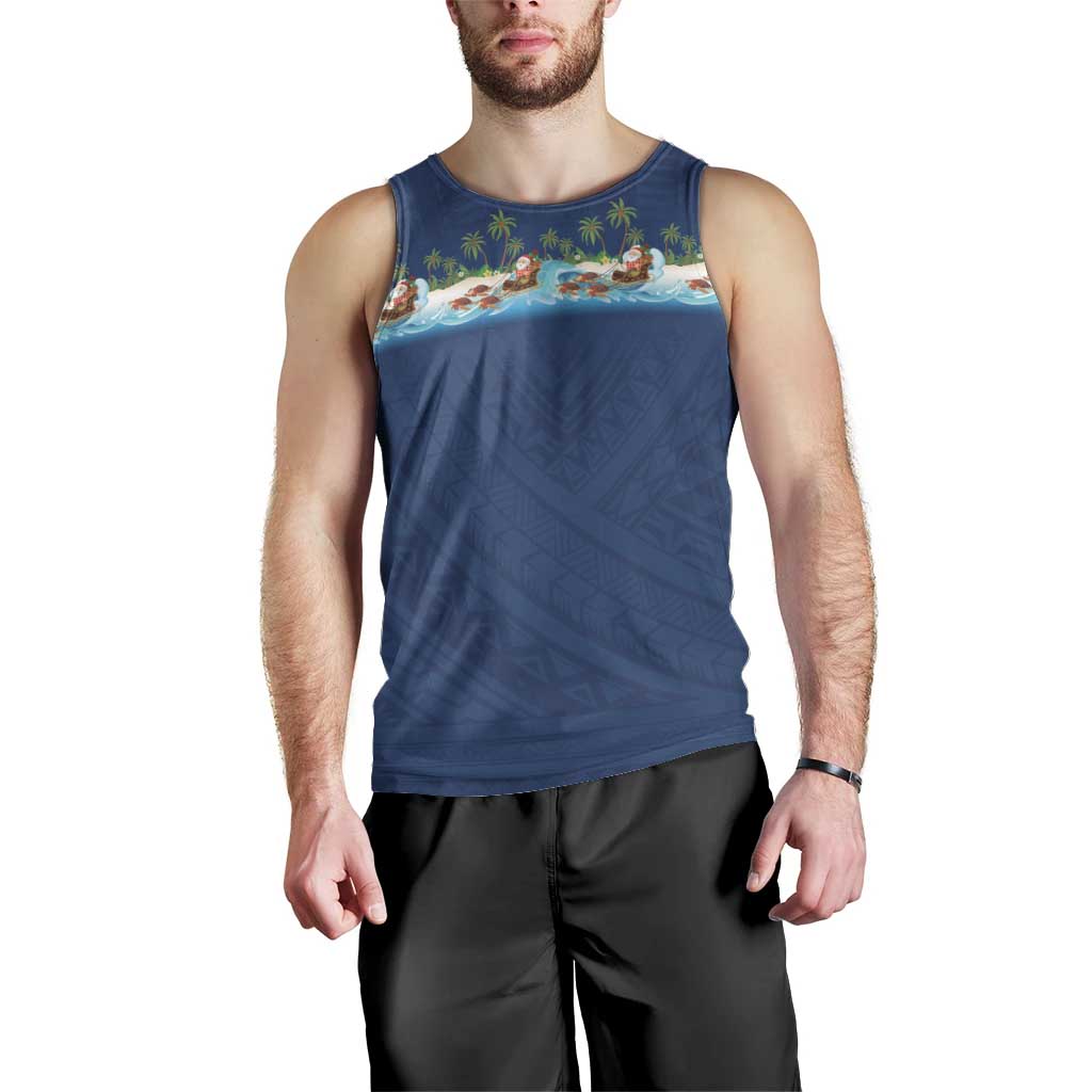 Hawaii Santa Riding Sea Turtle Men Tank Top Mele Kalikimaka Polynesian Pattern LT01 - Polynesian Pride