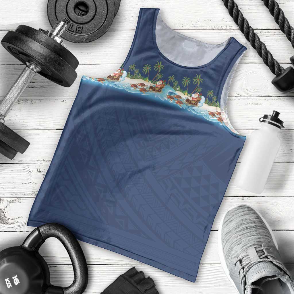 Hawaii Santa Riding Sea Turtle Men Tank Top Mele Kalikimaka Polynesian Pattern LT01 - Polynesian Pride
