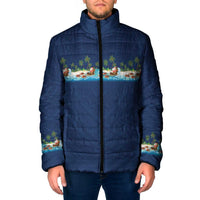 Hawaii Santa Riding Sea Turtle Padded Jacket Mele Kalikimaka Polynesian Pattern LT01 Men Blue - Polynesian Pride